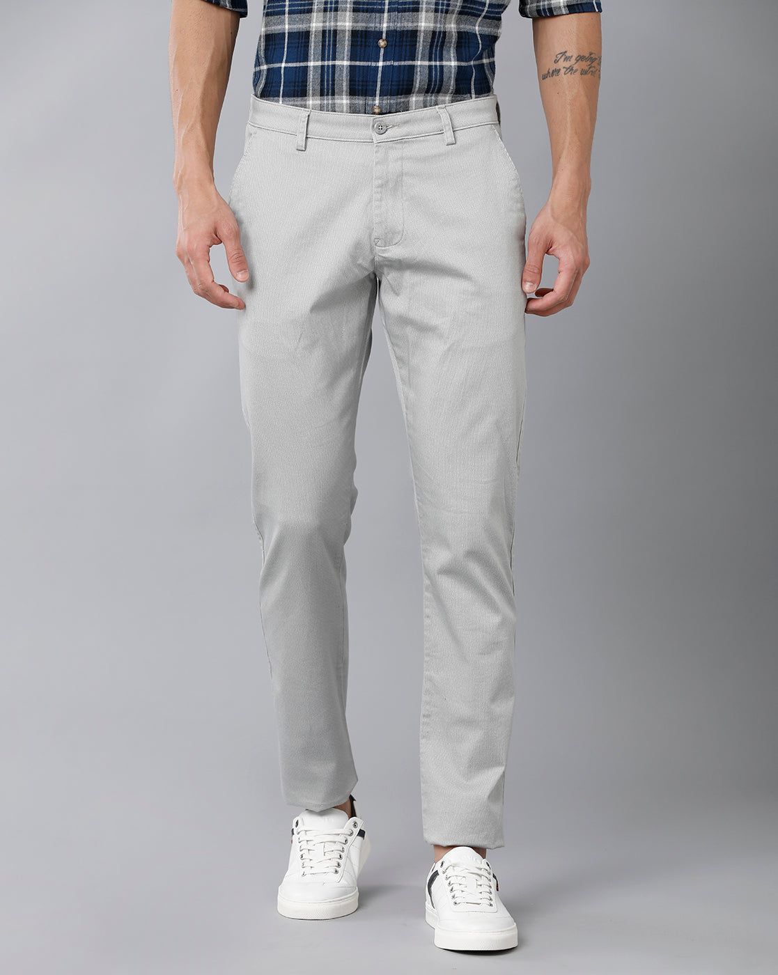 Classic Polo Men's 100% Cotton Moderate Fit Solid Ash Color Trouser | TO1-36 A-ASH