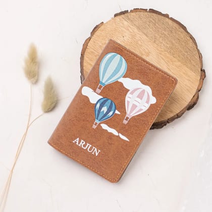 PERSONALISED PRINTED PASSPORT COVER - HOT AIR BALLOON - TAN