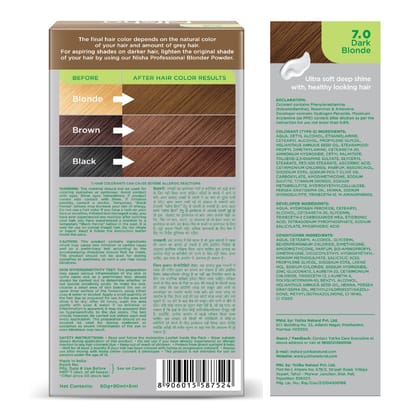 Nisha Creme Hair Color 7.0 Dark Blonde 120g, Permanent Hair Colour with Henna Extract, 100% Grey Coverage Nisha Creme Hair Color 7.0 Dark Blonde 120g, Permanent Hair Colour with Henna Extract, 100% Grey Coverage