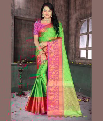 LEELAVATI Silk Woven Saree With Unstitched Blouse Piece ( Multicolor )