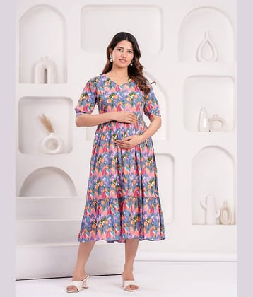 Nevisha Style Blue Cotton Women's Maternity Dress ( Pack of 1 )