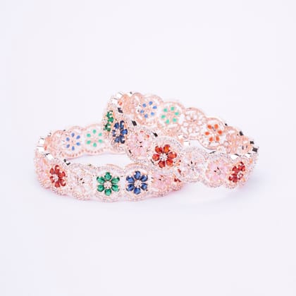 American Diamond Rose Gold Bangles-Multicolor / Rose Gold / 2.4