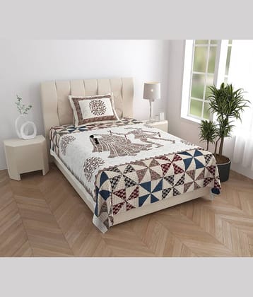 ABHACLOTHO Cotton 1 Single Bedsheet with 1 Pillow Cover ( Cream )