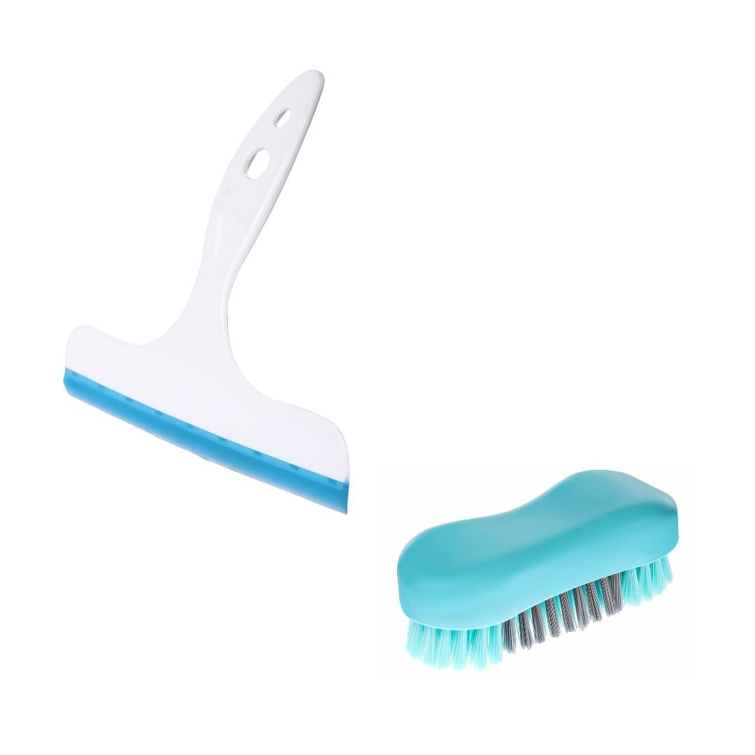 Premium 10 inch Silicon Glass & Kitchen Wiper Plus Heavy-Duty Multi-Surface Washing Brush - Streak-Free Cleaning for Windows & Smooth Surfaces with Ergonomic Handle for Easy Scrubbing & Cleaning