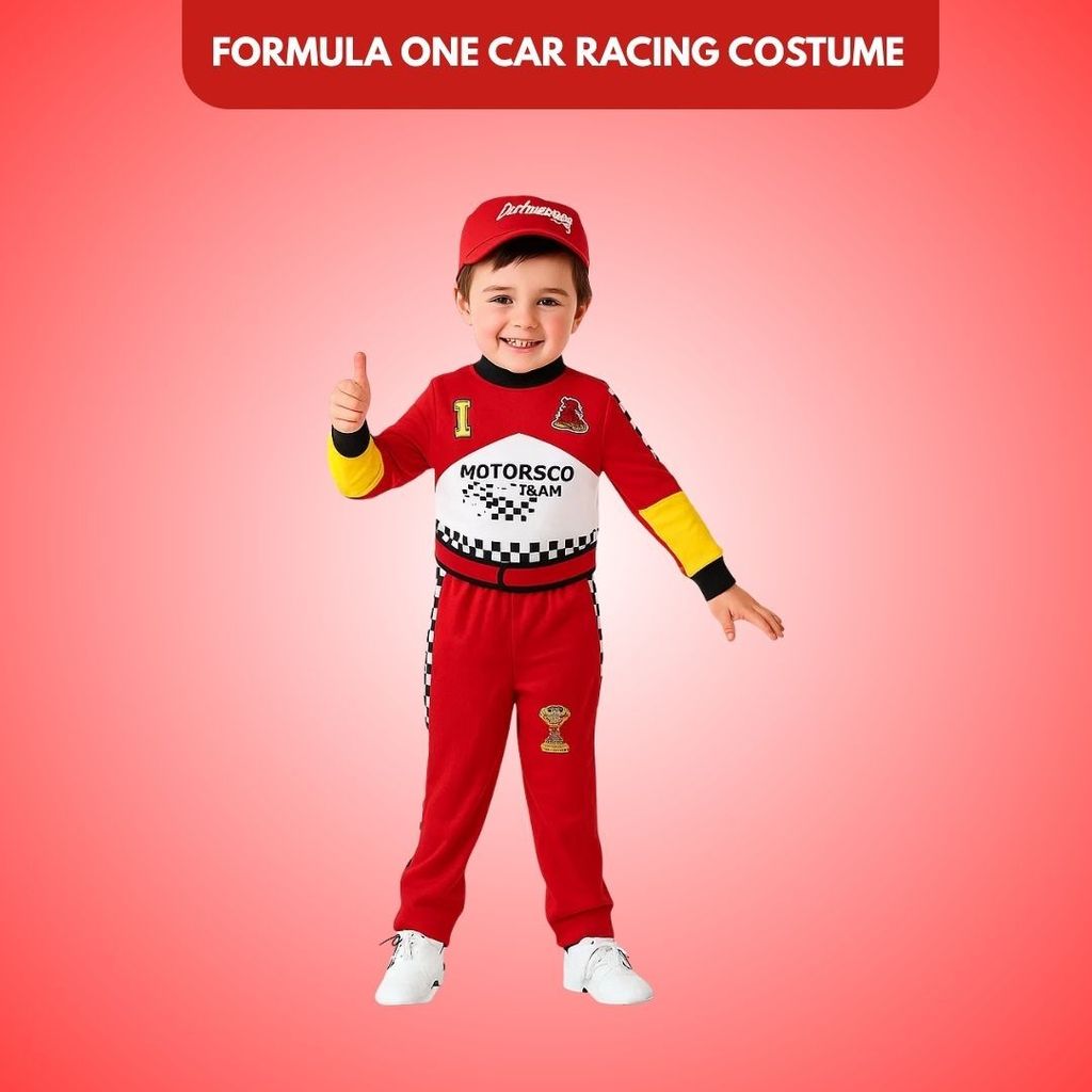 F1 Car Racing Kids Costume with Cap - Age 7 to 9 Years - Party and Festive Needs | Buy online on ZillyBuy