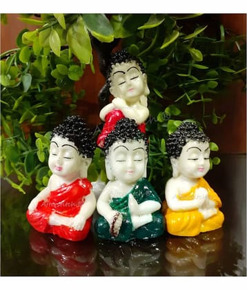 AFTERSTITCH baby buddh monk set opf 4 idol staue for car deshboard  home office table decor 5.5 cm  (Pack of 4)