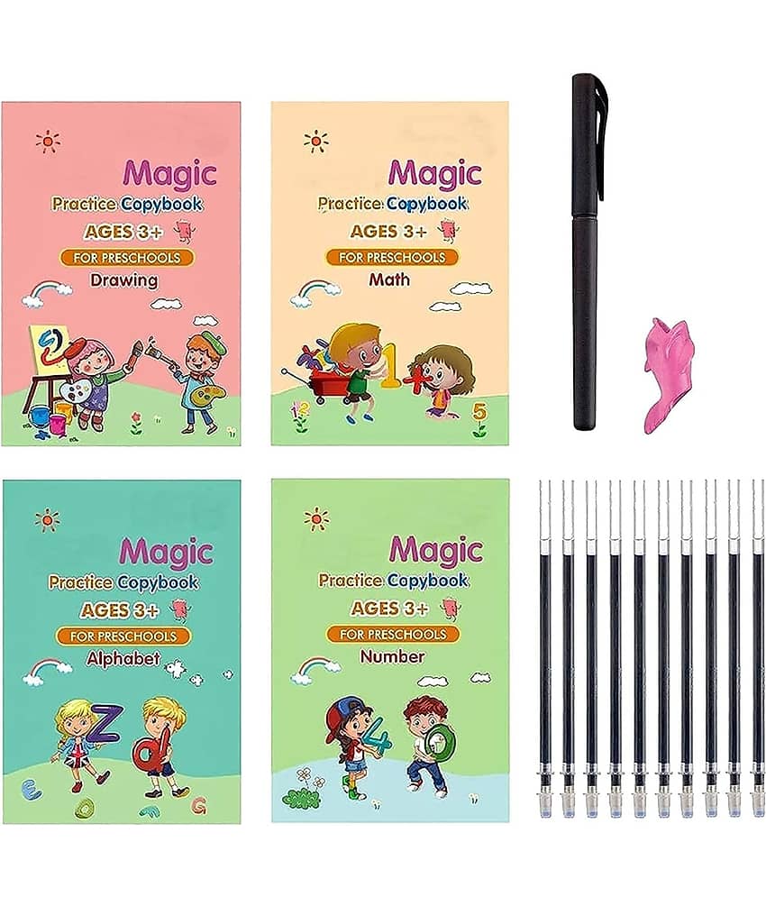4 PCS Magic Practice Copybook for Kids Handwriting English Reusable Magical Practice Copybook Kids Tracing Book for Magical Letter Writing Book Set