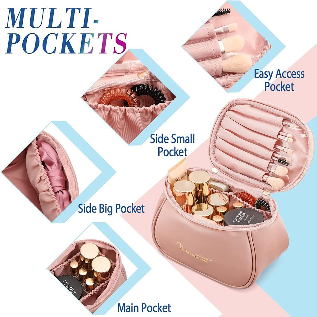 Small Makeup Bag, Cosmetic Bag for Women Travel Makeup Organizer Handbag Purse Pouch Compact Capacity for Daily Use, Makeup Brush Holder, Waterproof Nylon, Durable Zipper