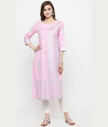 Varanga Cotton Printed Straight Women's Kurti - Pink ( Pack of 1 )