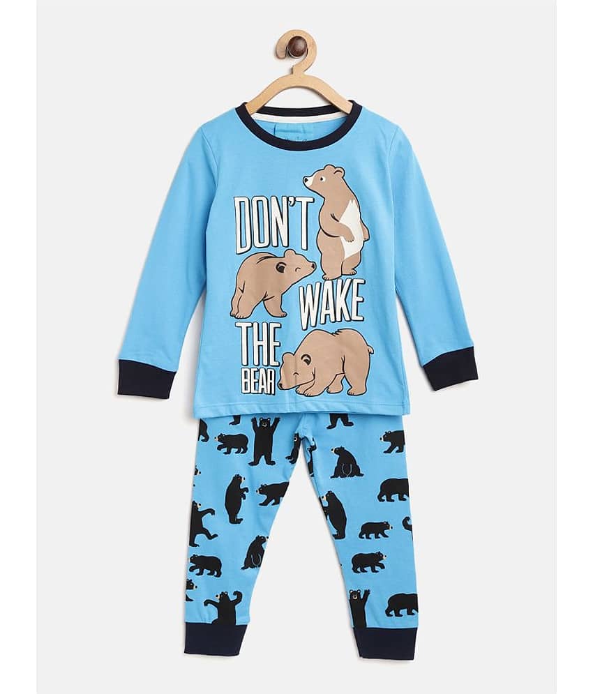 Lazy Shark Pack of 1 Boys Cotton Blend Nightsuit Set ( Turquoise )