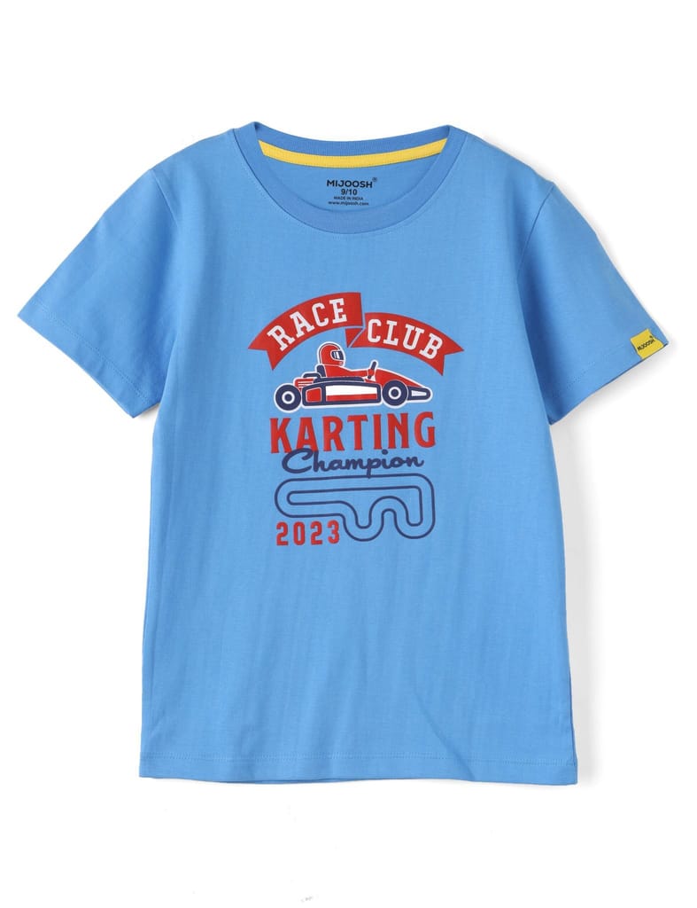 Modern Kids Boys T shirt Cotton All Aboard Blue Race Club Karting 2025 at ShopCircuit | ONDC