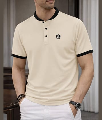Eyebogler Men Polyester Regular Fit Solid T-Shirt ( Beige )