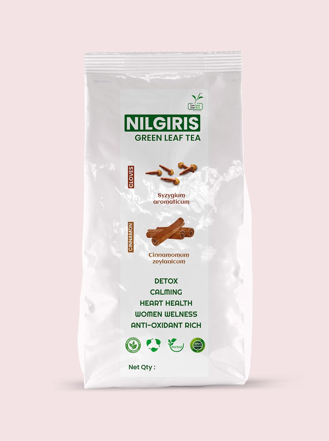 Two Leaf One Bud Nilgris Green Leaf Tea - Cinnamon and Cloves 100 Gms
