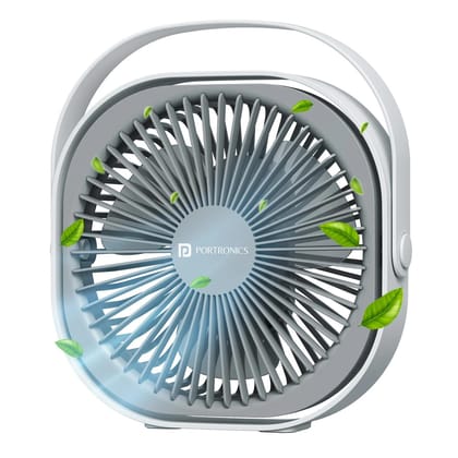 Portronics CoolCube Portable Desktop Fan | 3-Speed, 360° Rotation, 2400mAh Battery, Type-C Charging, Silent BLDC Motor, Foldable Design – White
