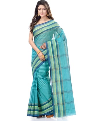 Desh Bidesh Cotton Striped Saree Without Blouse Piece ( Green )