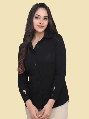 Button Detailed Collared Shirt - Black-M