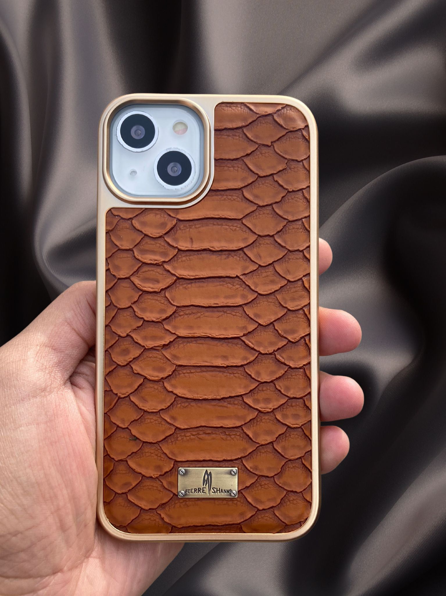 Royal Brown Gold Plated Premium Leather Luxury Case-iPhone 13 / iPhone 14