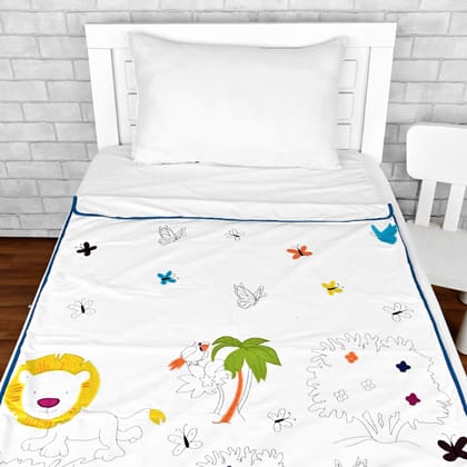 Bright White Embroidery 200 TC Cotton Ultrasoft Blanket for Kids-Kids / Bright White / Jungle Friends