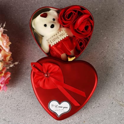 BREEPREE Heart Shape Box with Teddy and Red Rose Flowers Combo BREEPREE Heart Shape Box with Teddy and Red Rose Flowers Combo