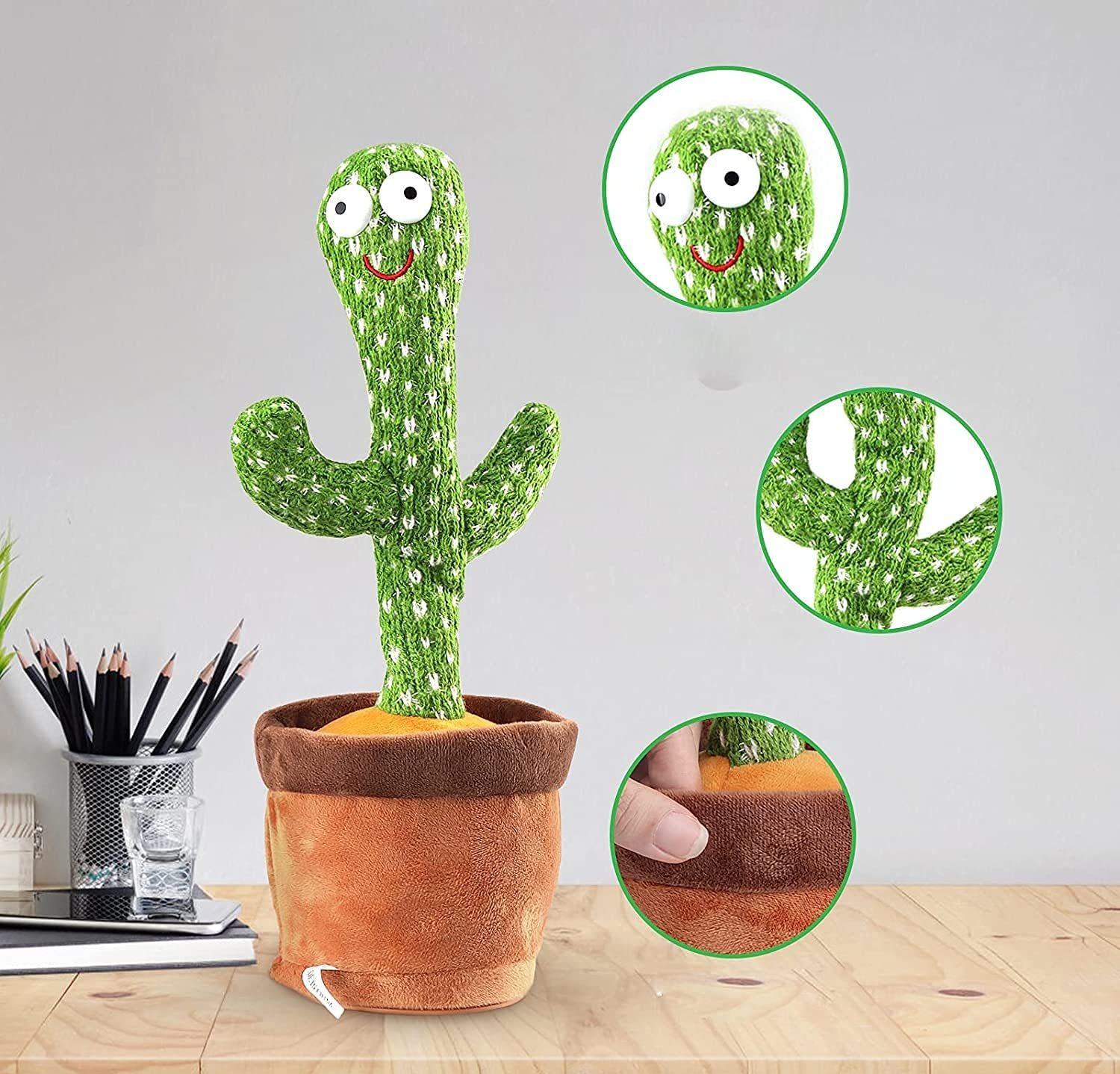 WUGO:: Dancing Cactus Toy with LED Lights, Singing & Talking Cactus, Voice Recording & Word Repeating Mimicking Toy for Kids