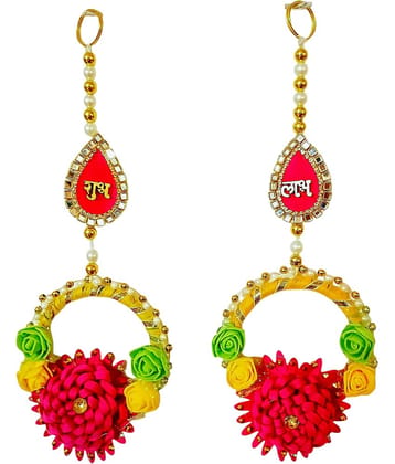 Shubh Labh Hanging for Door & Wall | Artificial Floral Decoration for Diwali, Pooja Room, Home & Festive Decor | Bandhanwar Toran Style with Yellow-Green Flowers