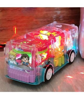 TOY DEKHO  Creations Concept Musical Transports Bus Toy for Girls & Boys Age 2.3,4,5,6 years Bus Toy with 3D &  360 Rotation, Gear Transparent Bus Toy with Light & Sound for Boys & Girls, Multicolour Plastic Battery Operated Toy