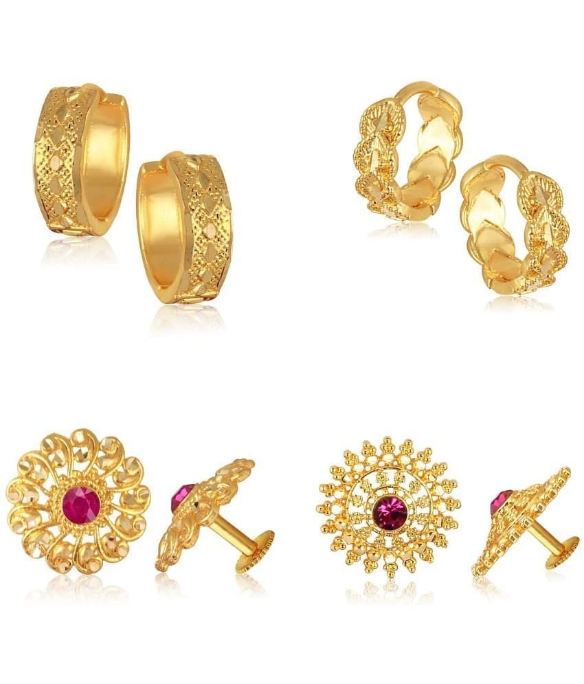 Vighnaharta Golden Stud Earrings ( Pack of 4 ) - Golden
