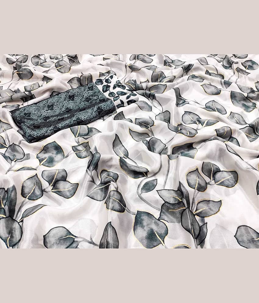 JIHANA FAB Art Silk Printed Saree With Unstitched Blouse Piece ( Brown )