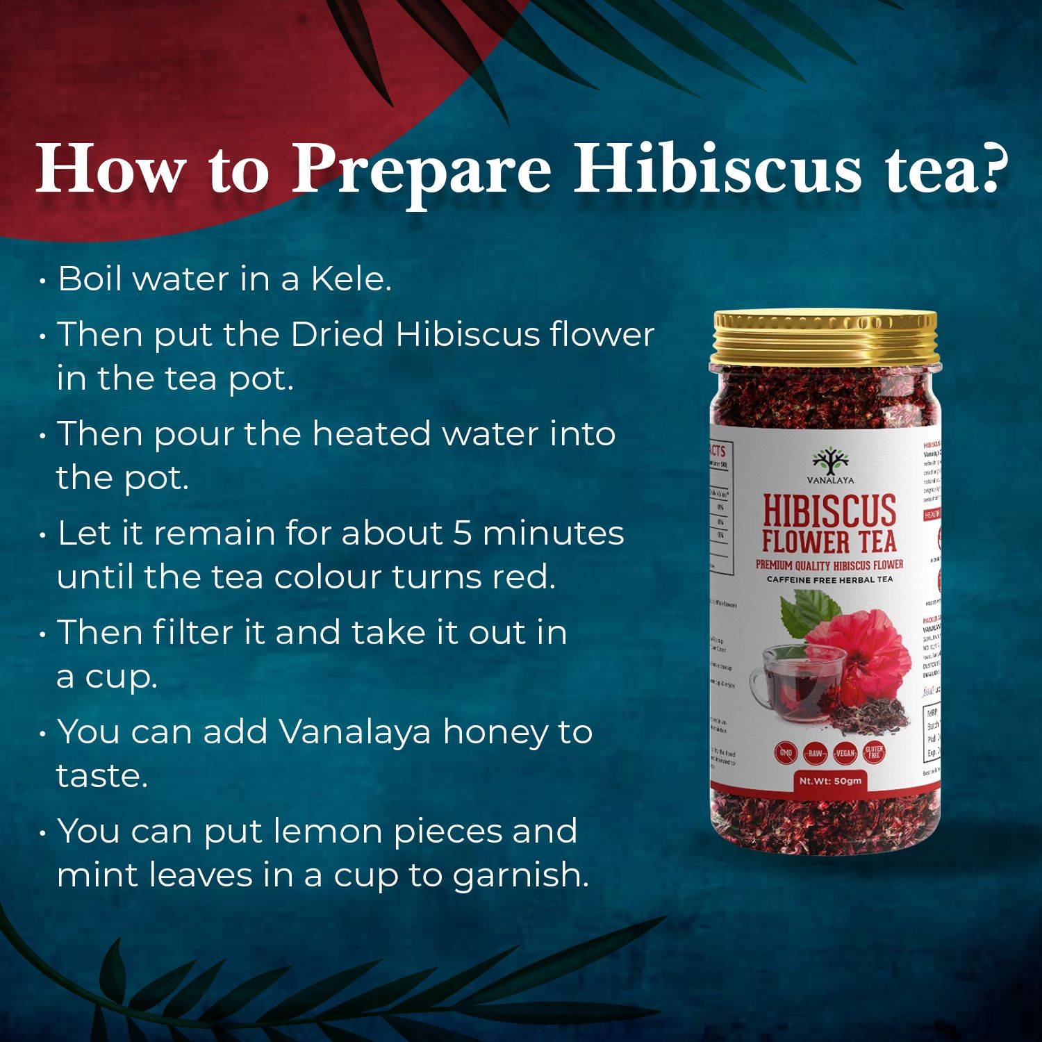 Organic Hibiscus Flower Tea from Sun Dried Hibiscus Petals For weight loss, Reduce Stress 50gm Pack of 2