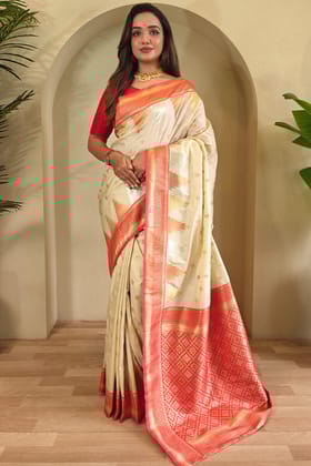 Tequila Beige Zari Woven Banarasi Silk Saree
