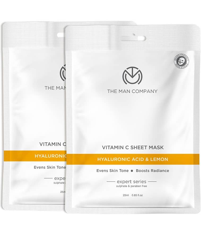 The Man Company Vitamin C Sheet Mask with Hyaluronic Acid & Lemon | Boosts Collagen - 25ml*2