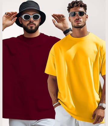 ENITOR Men Cotton Blend Oversized Fit Solid T-Shirt ( Yellow )