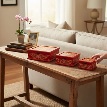 Hand Painted Wooden Jewelry Box Handmade Set of 3 Pcs