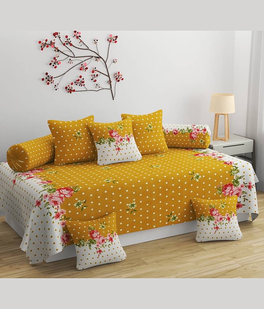 Apala Microfibre Abstract Diwan Set 6 Pcs - yellow