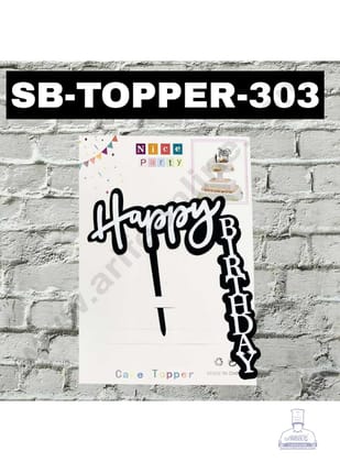 CAKE DECOR™ 1pcs Black Silver Happy Birthday Double Layered Side Topper For Cake Decoration( SB-TOPPER-303-BS )