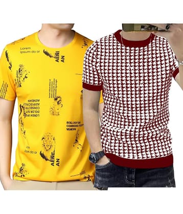 FABRIPPLE Polyester Regular Fit Self Design Half Sleeves Men's Round T-Shirt - Multicolor ( Pack of 1 )