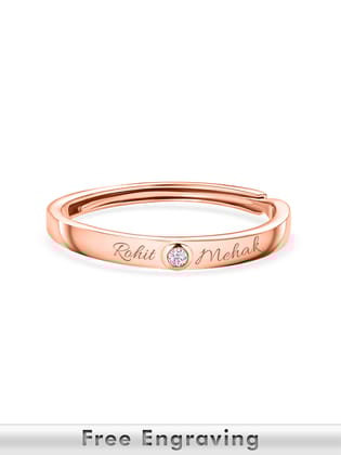 Rose Gold Solitaire Adjustable Silver Ring-Adjustable