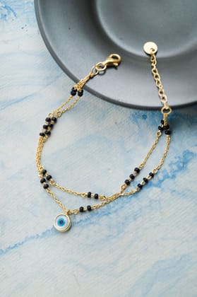 Charmingly Trendy Evil Eye Gold Plated Sterling Silver Mangalsutra Bracelet-Gold / 6 inches adjustable upto 7 inches