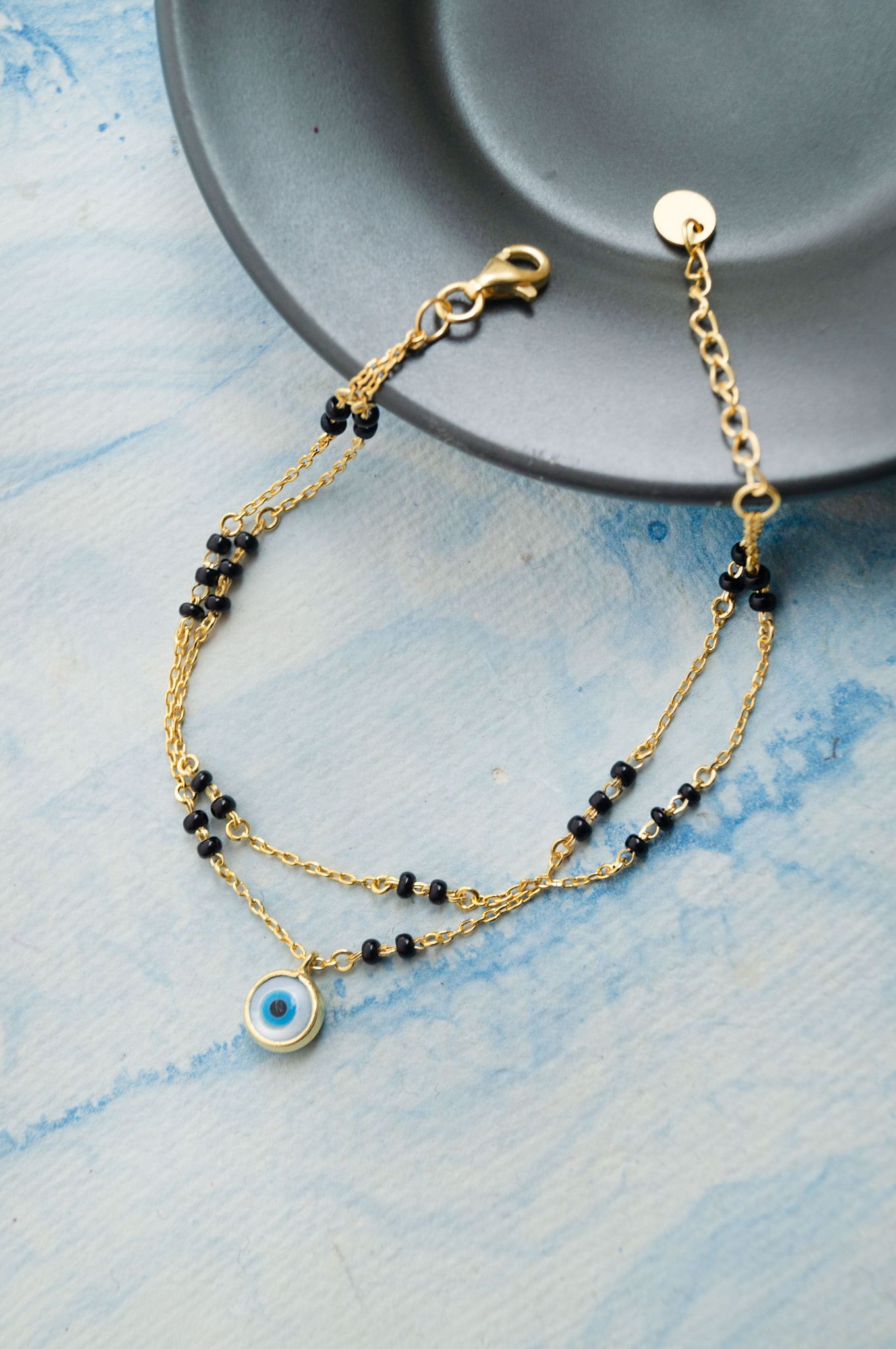 Charmingly Trendy Evil Eye Gold Plated Sterling Silver Mangalsutra Bracelet-Gold / 6 inches adjustable upto 7 inches