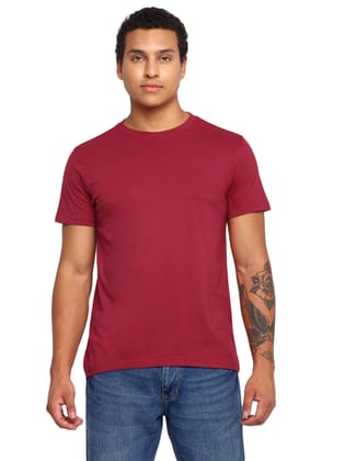 100% Cotton Round Neck T-Shirt for Men Regular Fit - Rio Red-M / Rio Red