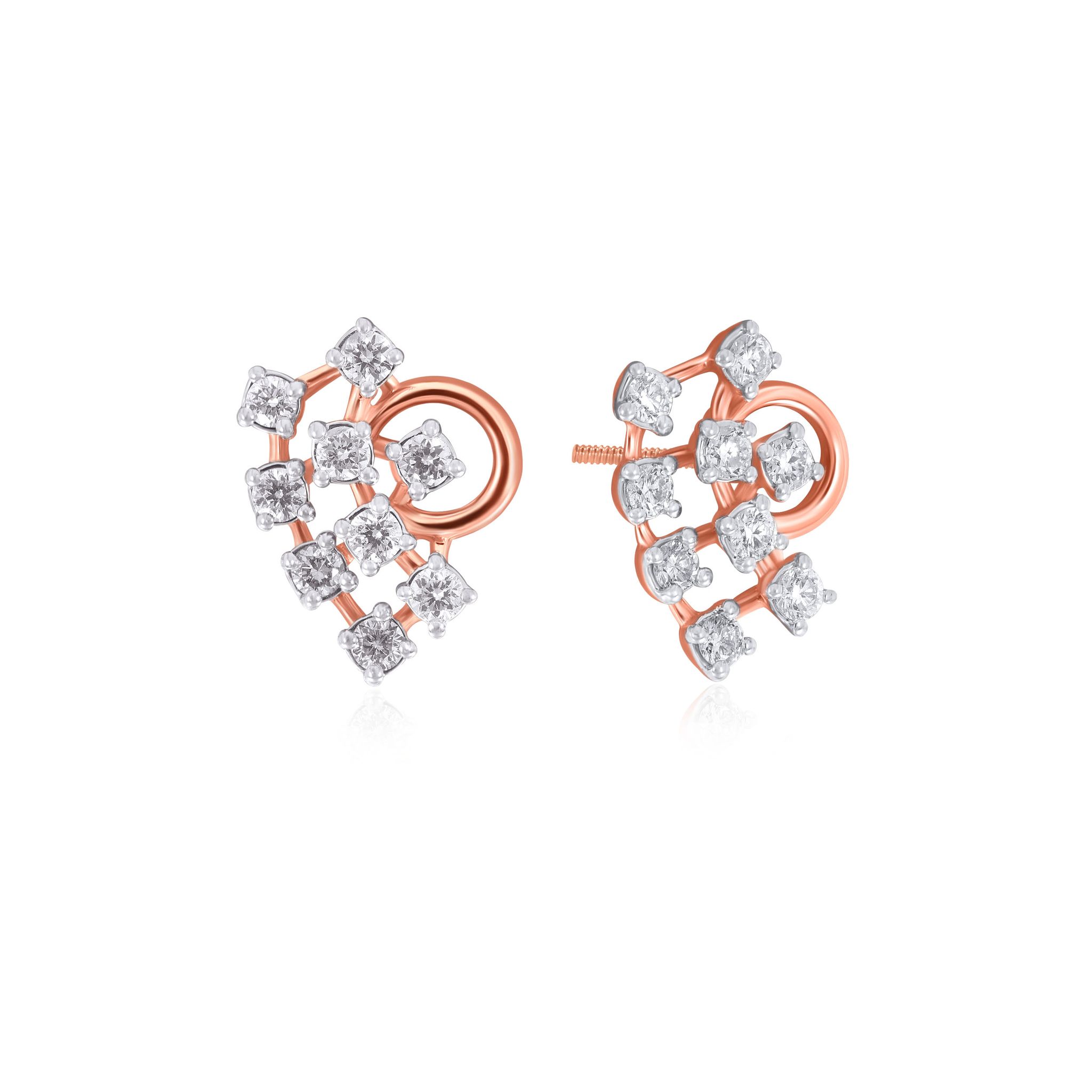 Senco Gold Abstract Glamour Diamond Studs (1.7 gram / 0.24 Ct / HI-SI / 18K Rose Gold)
