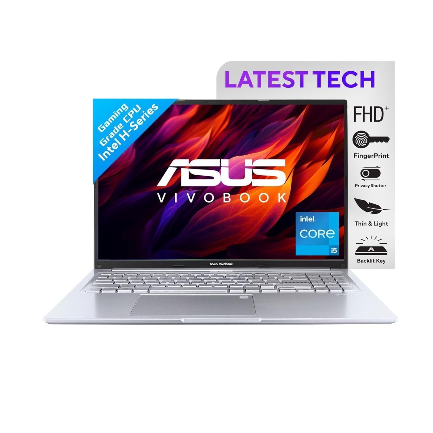 ASUS Vivobook 16, Intel Core i5-12500H, 16GB RAM, 512GB SSD, FHD+ 60Hz 300Nits, 16", Windows 11, MS Office Home, Transparent Silver, 1.88KG, X1605ZAC-MB541WS, Fingerprint, 42Whr Battery Laptop ASUS Vivobook 16, Intel Core i5-12500H, 16GB RAM, 512GB SSD, 