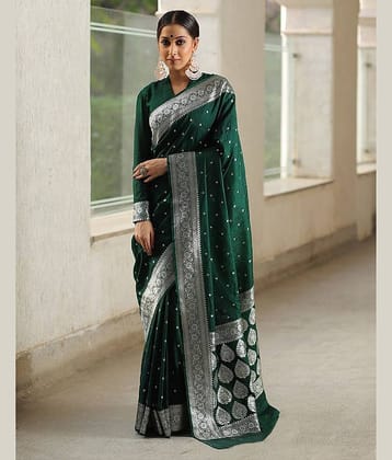 Samah Silk Woven Saree With Unstitched Blouse Piece ( Green )