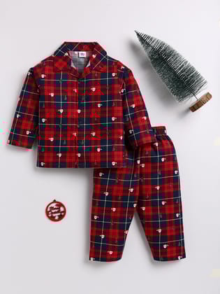 Red Christmas Full Sleeve Night Suit-6-9 m