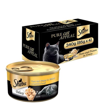Sheba Deluxe Premium Tuna and Prawns in Gravy Adult (1 + Years) Wet Cat Food (85gx4) Sheba Deluxe Premium Tuna and Prawns in Gravy Adult (1 + Years) Wet Cat Food (85gx4)