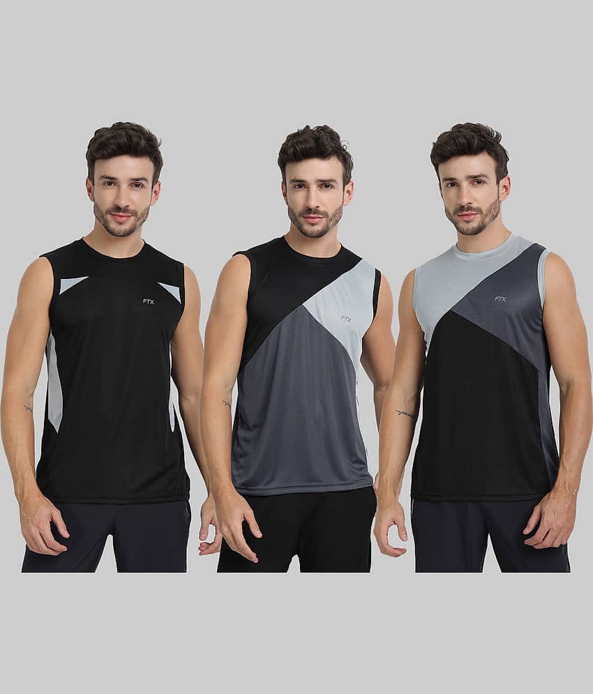 FTX Pack of 3 Polyester Basic Vest For Men ( Blue )