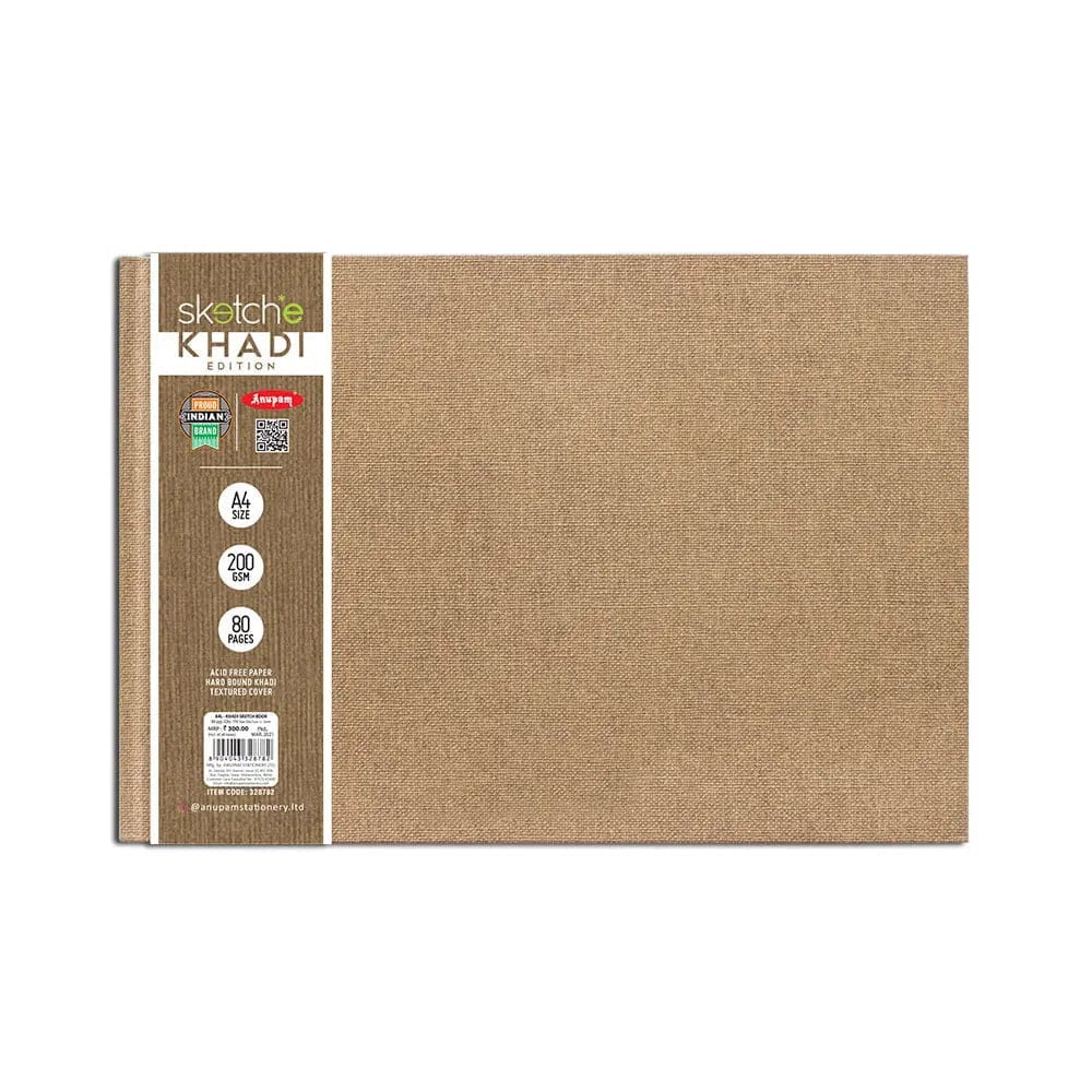Anupam Sketche Khadi (Cover) 200 Gsm Cartridge Paper - Hardbound-A4 - Landscape / 80 Pages