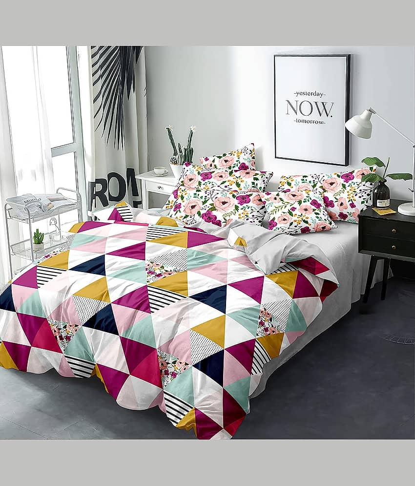 Neekshaa Glace Cotton 1 Double Bedsheet with 2 Pillow Covers ( Multicolor )