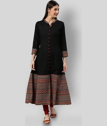 Yash Gallery Pack of 1 Rayon Printed Front Slit Women's Kurti - ( Black )