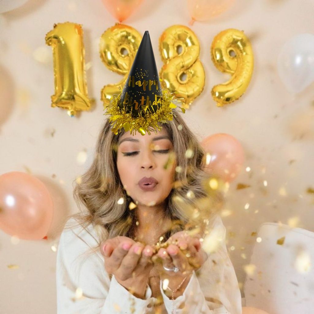 Black & Gold Happy Birthday Caps, Birthday Hats for Kids and Adults-Pack of 1